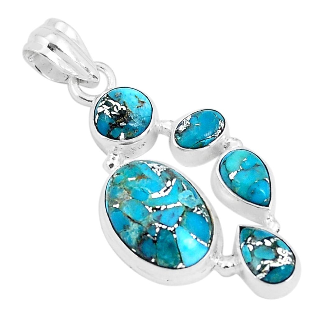 10.64cts blue copper turquoise 925 sterling silver pendant jewelry p29694