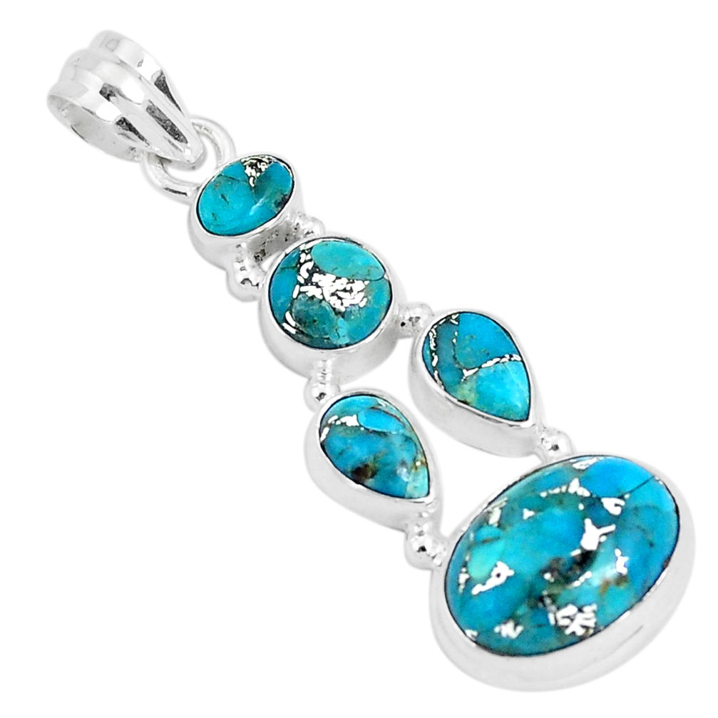 11.02cts blue copper turquoise 925 sterling silver pendant jewelry p29695