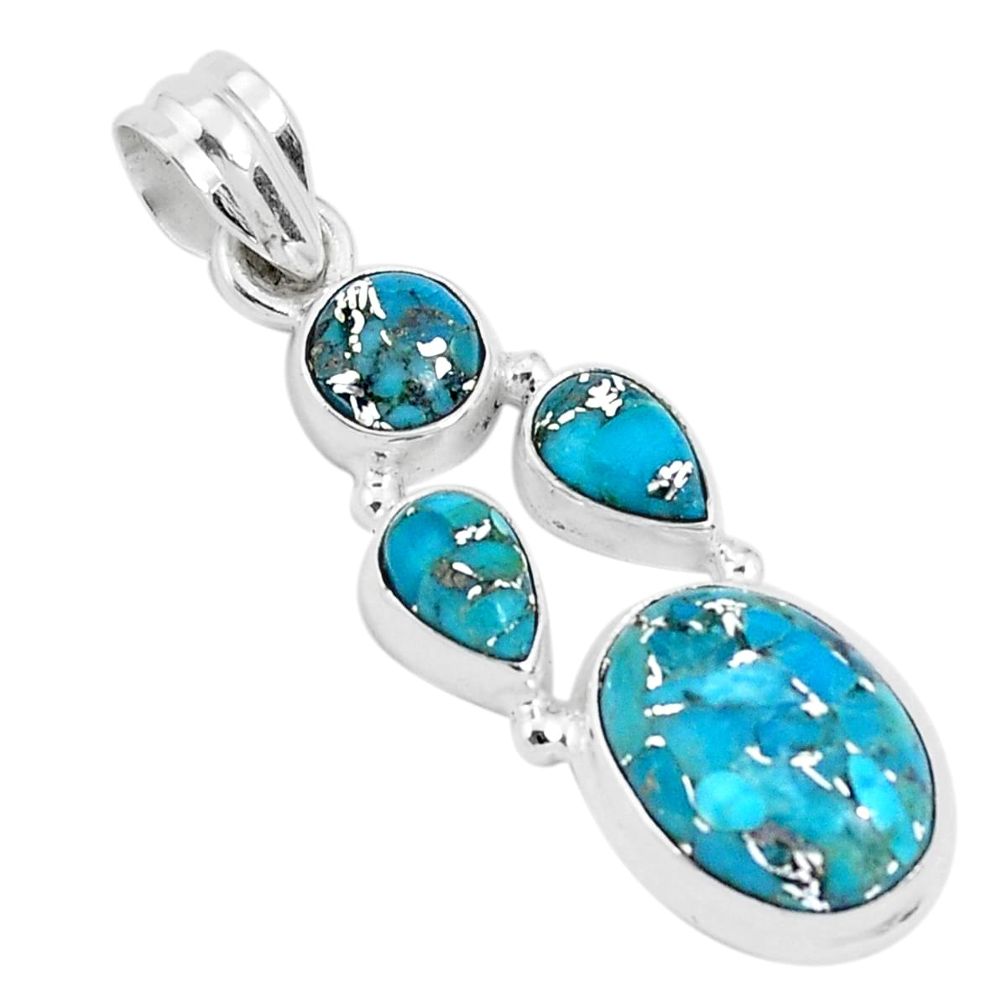 925 sterling silver 10.01cts blue copper turquoise pendant jewelry p29696