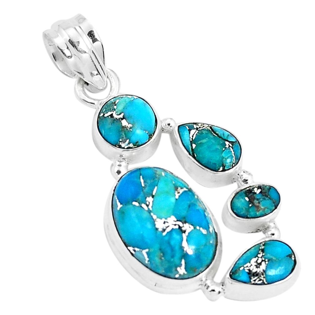 925 sterling silver 11.02cts blue copper turquoise oval pendant jewelry p29699