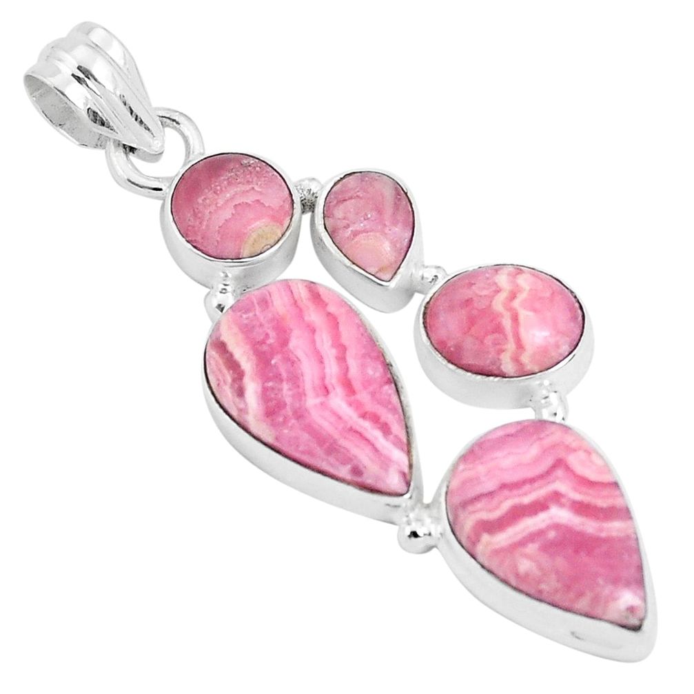 16.00cts natural pink rhodochrosite inca rose 925 silver pendant p29705