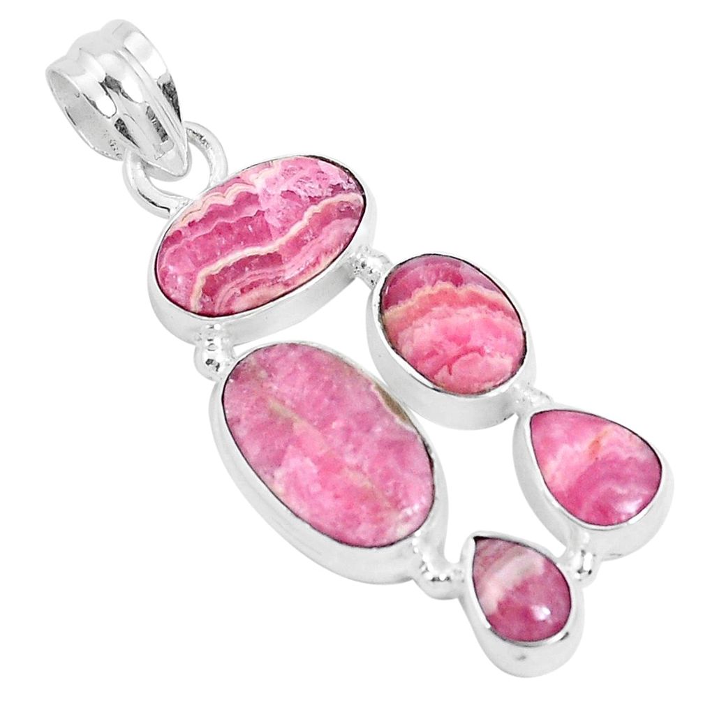 925 silver 14.13cts natural pink rhodochrosite inca rose oval pendant p29706