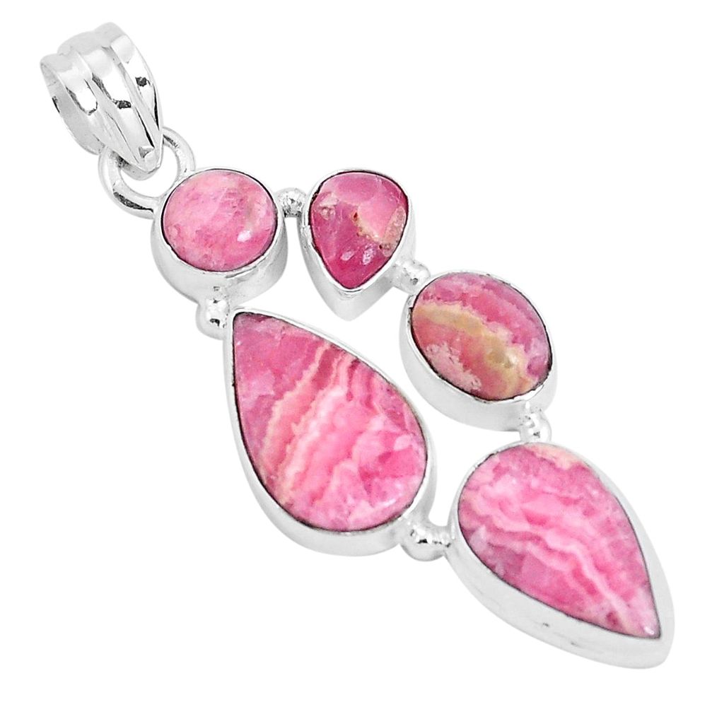 15.62cts natural pink rhodochrosite inca rose 925 silver pendant jewelry p29707