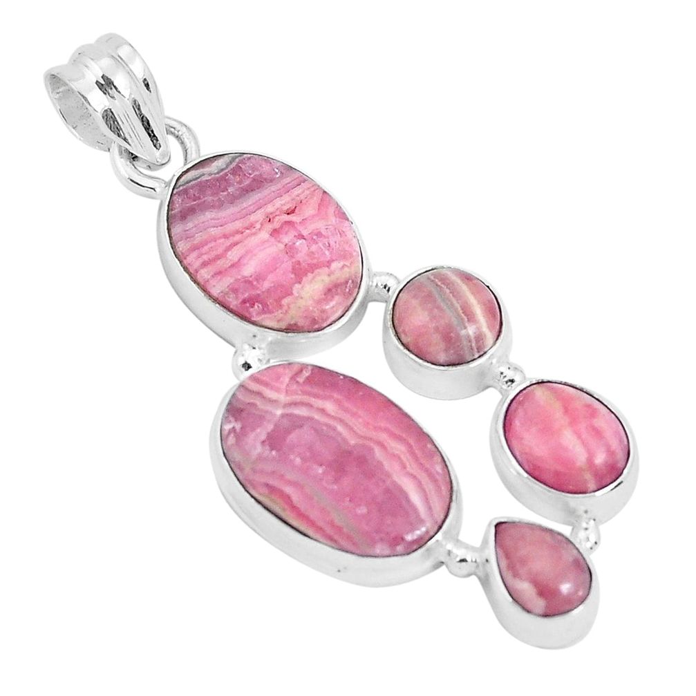 17.99cts natural pink rhodochrosite inca rose oval 925 silver pendant p29710