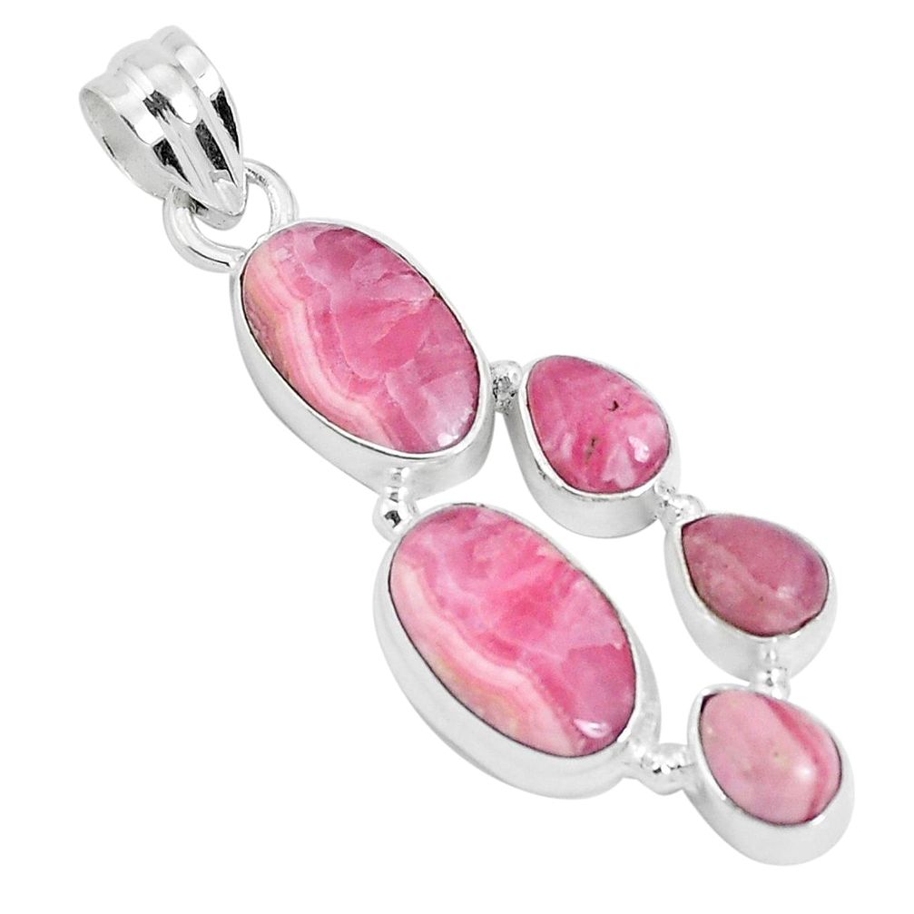 925 silver 13.46cts natural pink rhodochrosite inca rose oval pendant p29712
