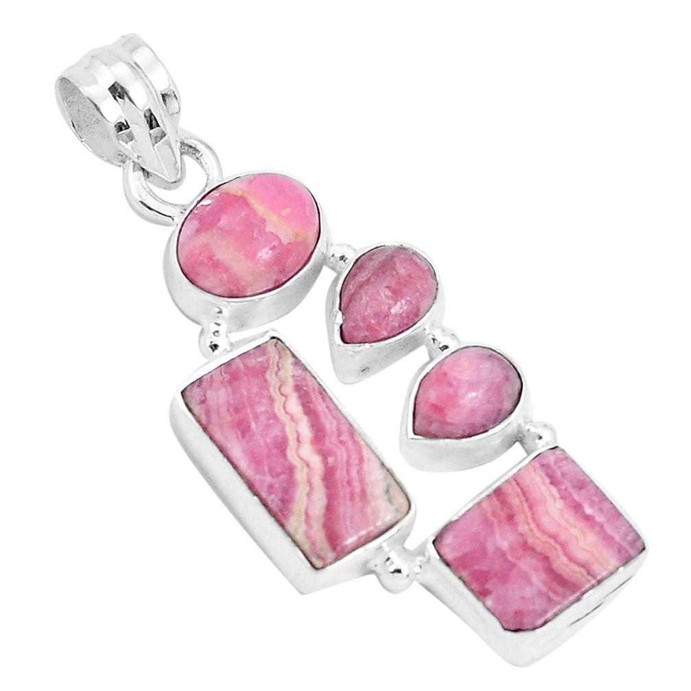 13.46cts natural pink rhodochrosite inca rose 925 silver pendant jewelry p29713