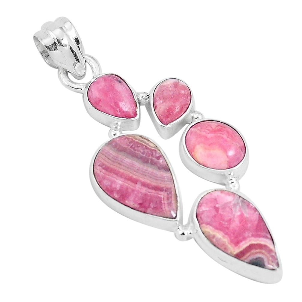 14.45cts natural pink rhodochrosite inca rose 925 sterling silver pendant p29714