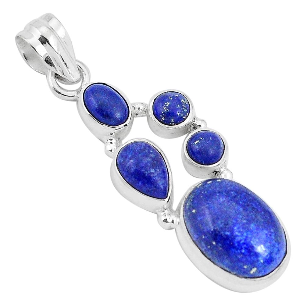 925 sterling silver 12.04cts natural blue lapis lazuli oval pendant p29724