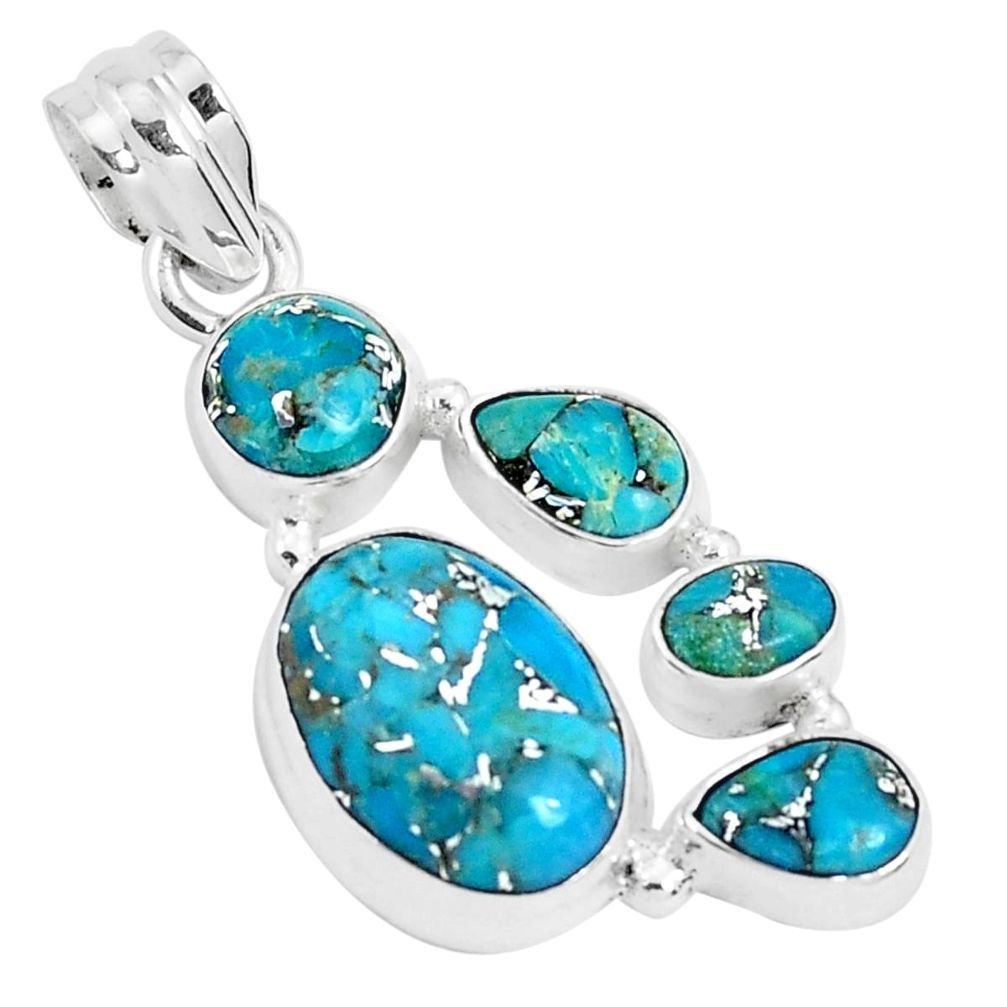 10.37cts blue copper turquoise 925 sterling silver pendant jewelry p29737