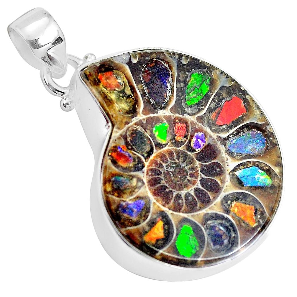 26.14cts natural brown ammolite in ammonite 925 sterling silver pendant p29745