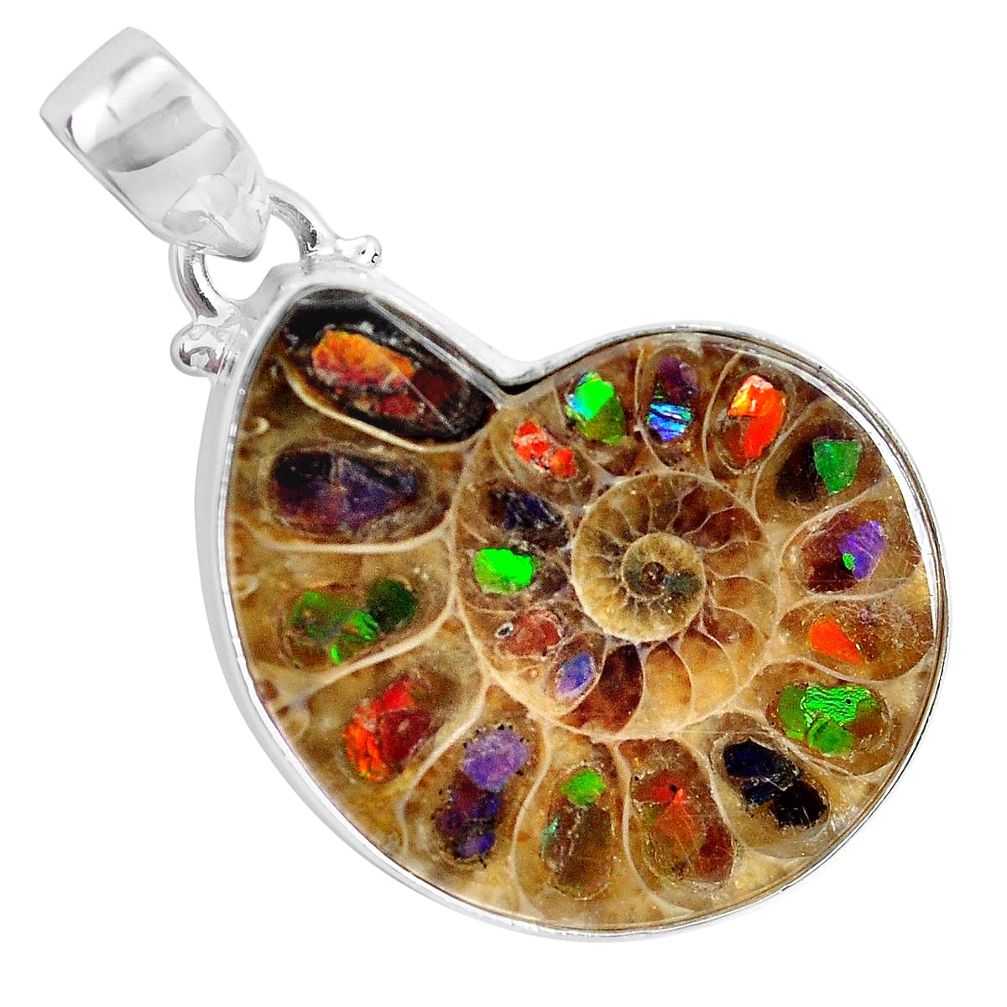 21.67cts natural brown ammolite in ammonite 925 sterling silver pendant p29747
