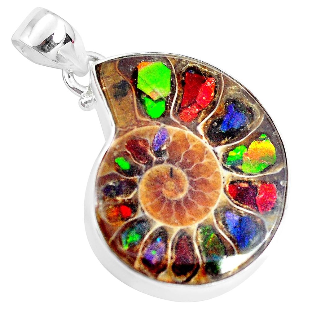 21.34cts natural brown ammolite in ammonite 925 sterling silver pendant p29750