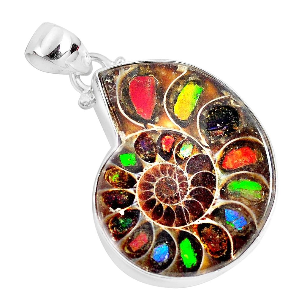 925 sterling silver 25.66cts natural brown ammolite in ammonite pendant p29756