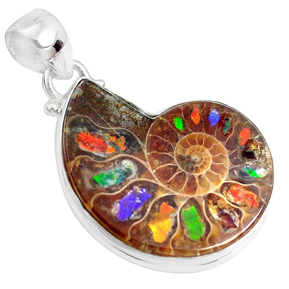 18.15cts natural brown ammolite in ammonite 925 sterling silver pendant p29757