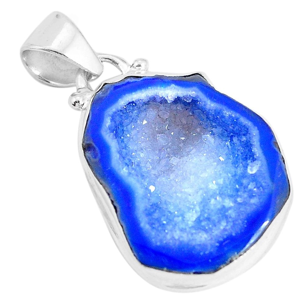 13.15cts natural blue geode druzy 925 sterling silver pendant jewelry p29823