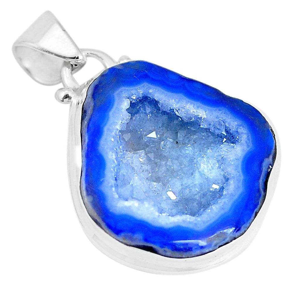 925 sterling silver 18.46cts natural blue geode druzy pendant jewelry p29824