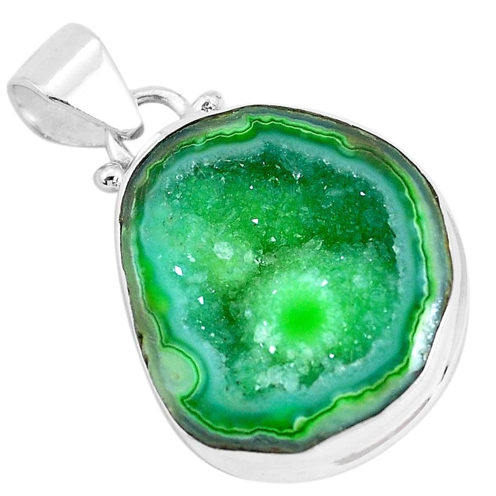 15.65cts natural green geode druzy 925 sterling silver pendant jewelry p29826