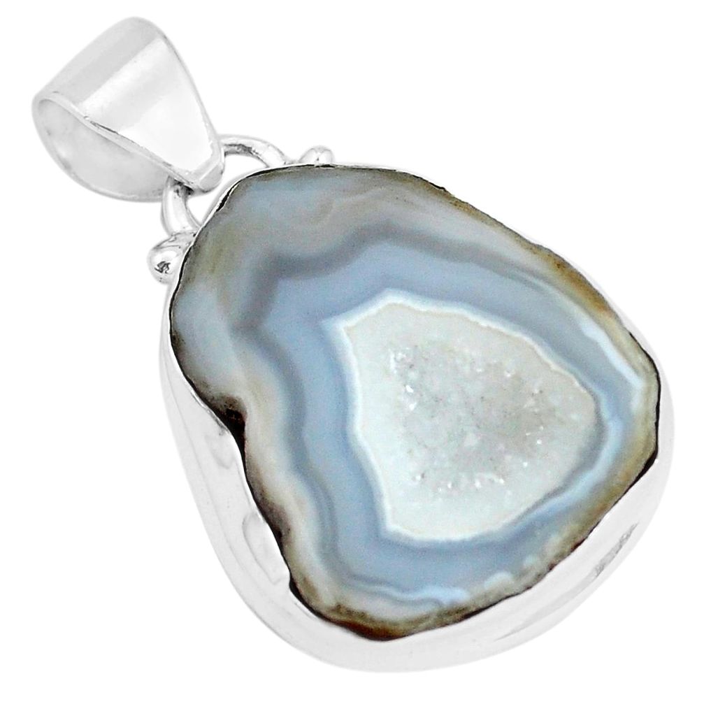 18.68cts natural brown geode druzy 925 sterling silver pendant jewelry p29831