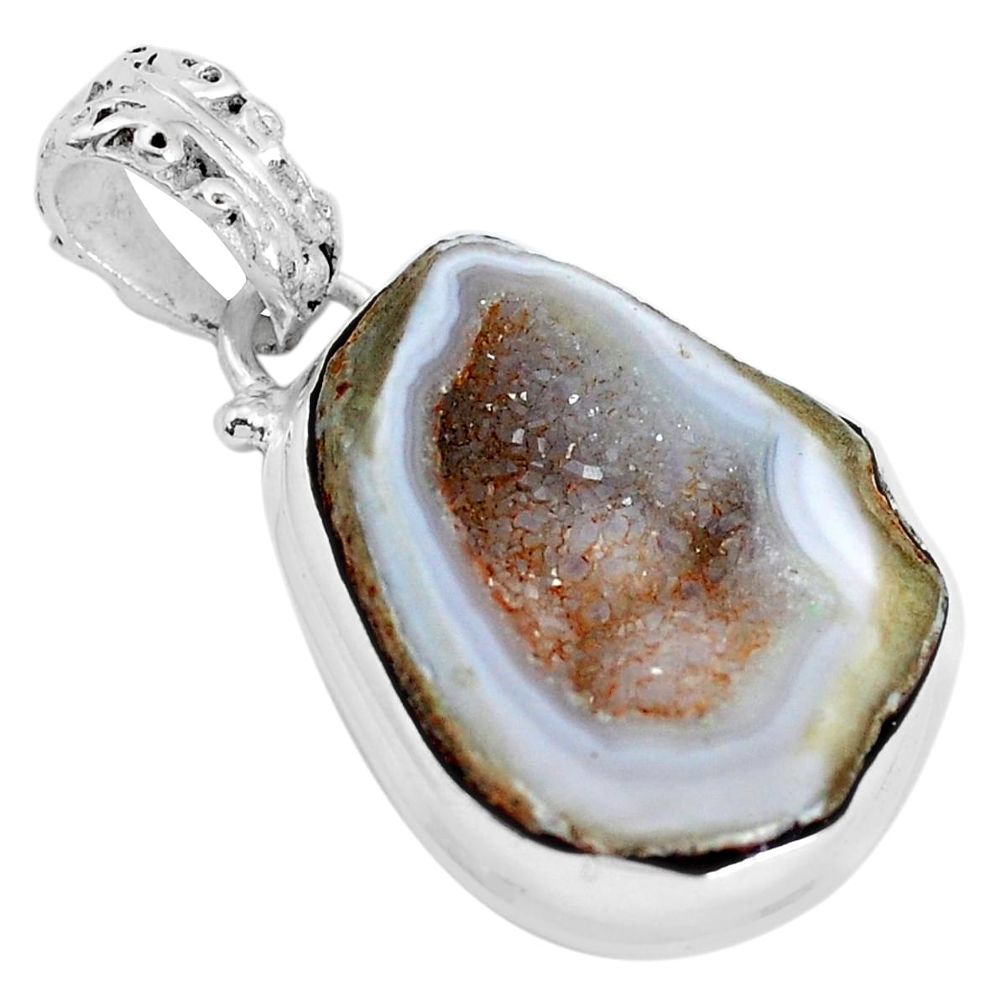 18.15cts natural brown geode druzy 925 sterling silver pendant jewelry p29834