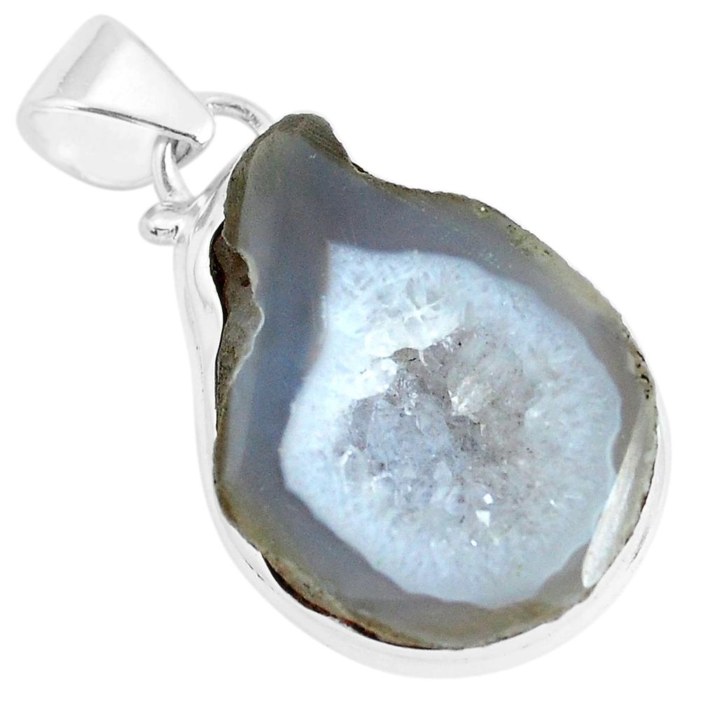 925 sterling silver 20.07cts natural blue geode druzy fancy pendant p29835