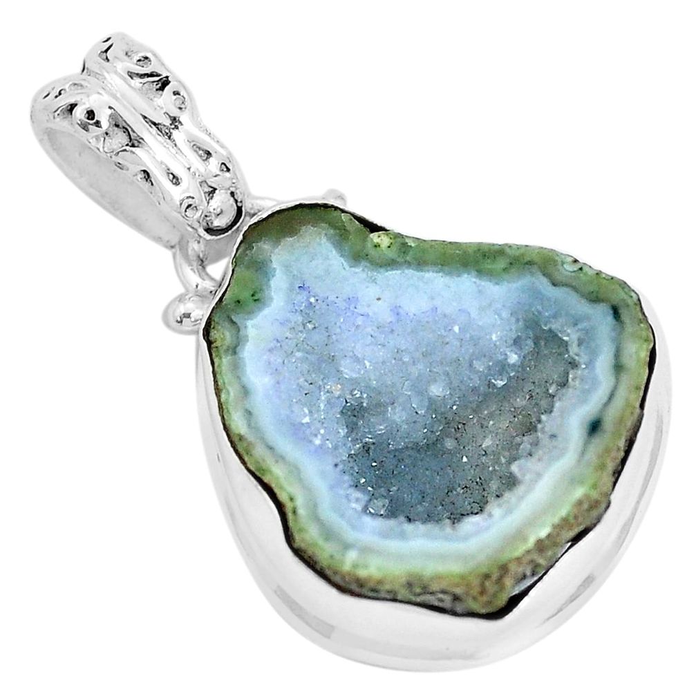 925 sterling silver 15.08cts natural blue geode druzy pendant jewelry p29838
