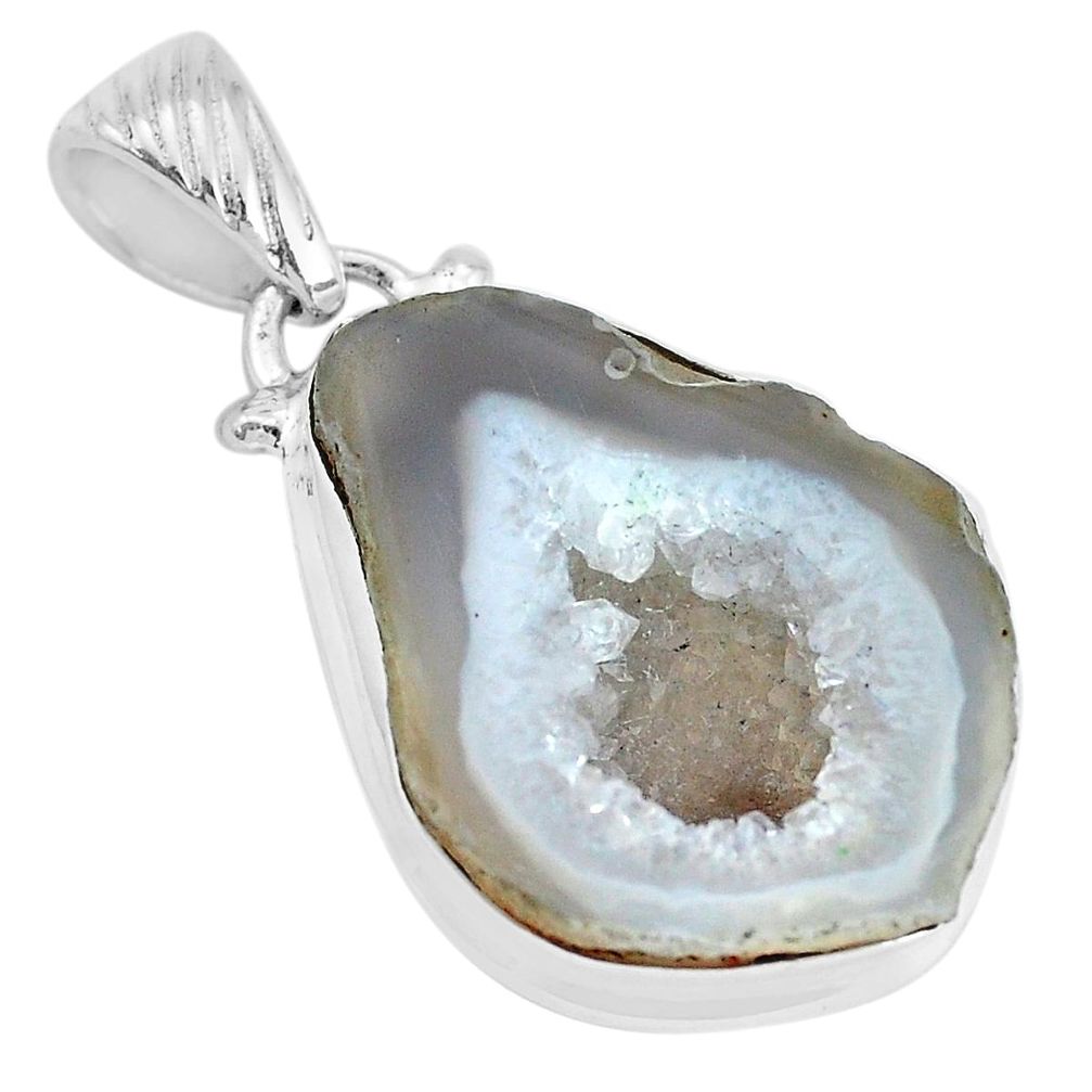 22.02cts natural brown geode druzy 925 sterling silver pendant jewelry p29839