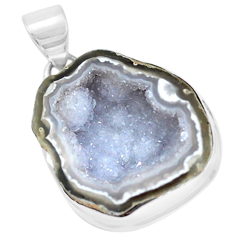 21.48cts natural brown geode druzy 925 sterling silver pendant jewelry p29840