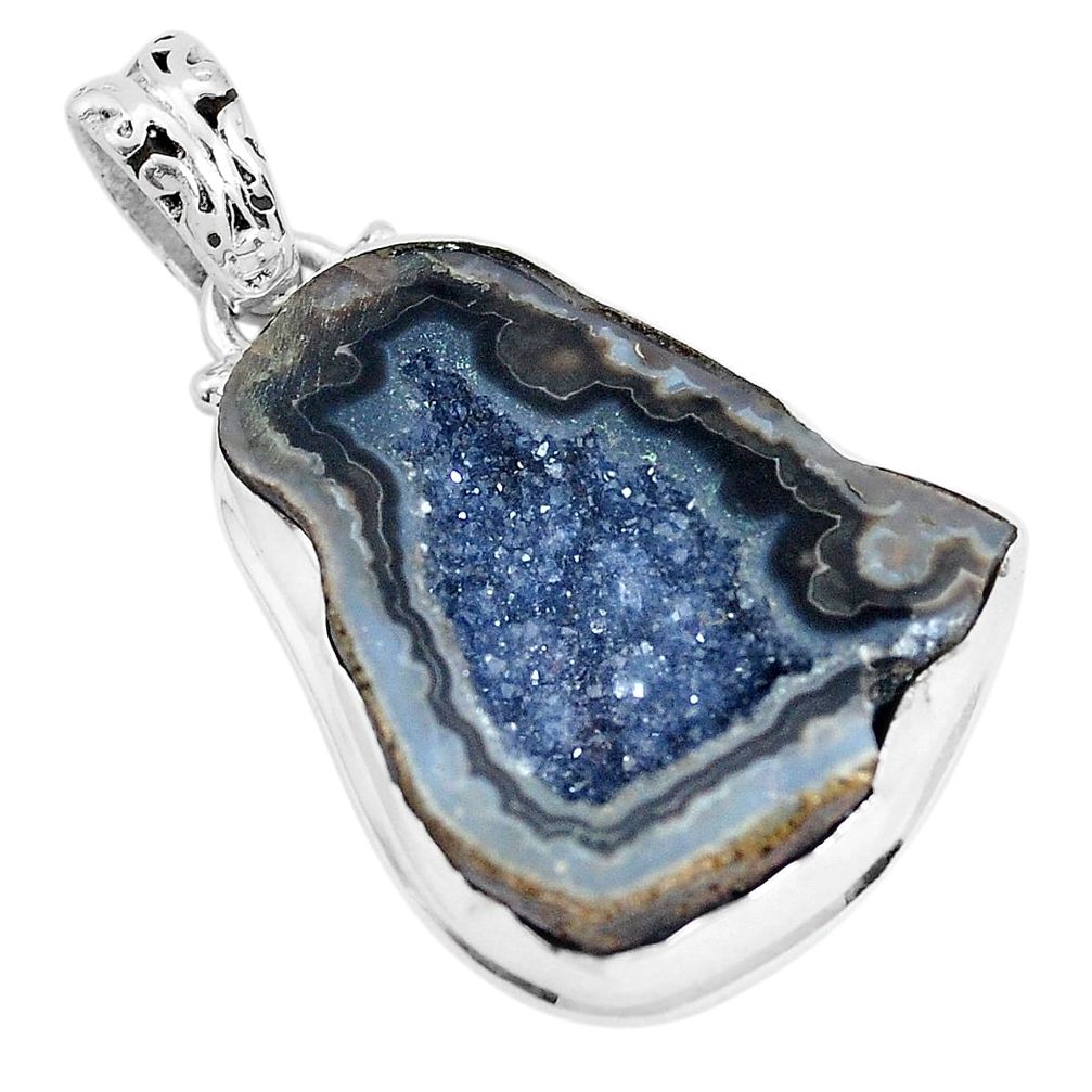 24.00cts natural brown geode druzy 925 sterling silver pendant jewelry p29856