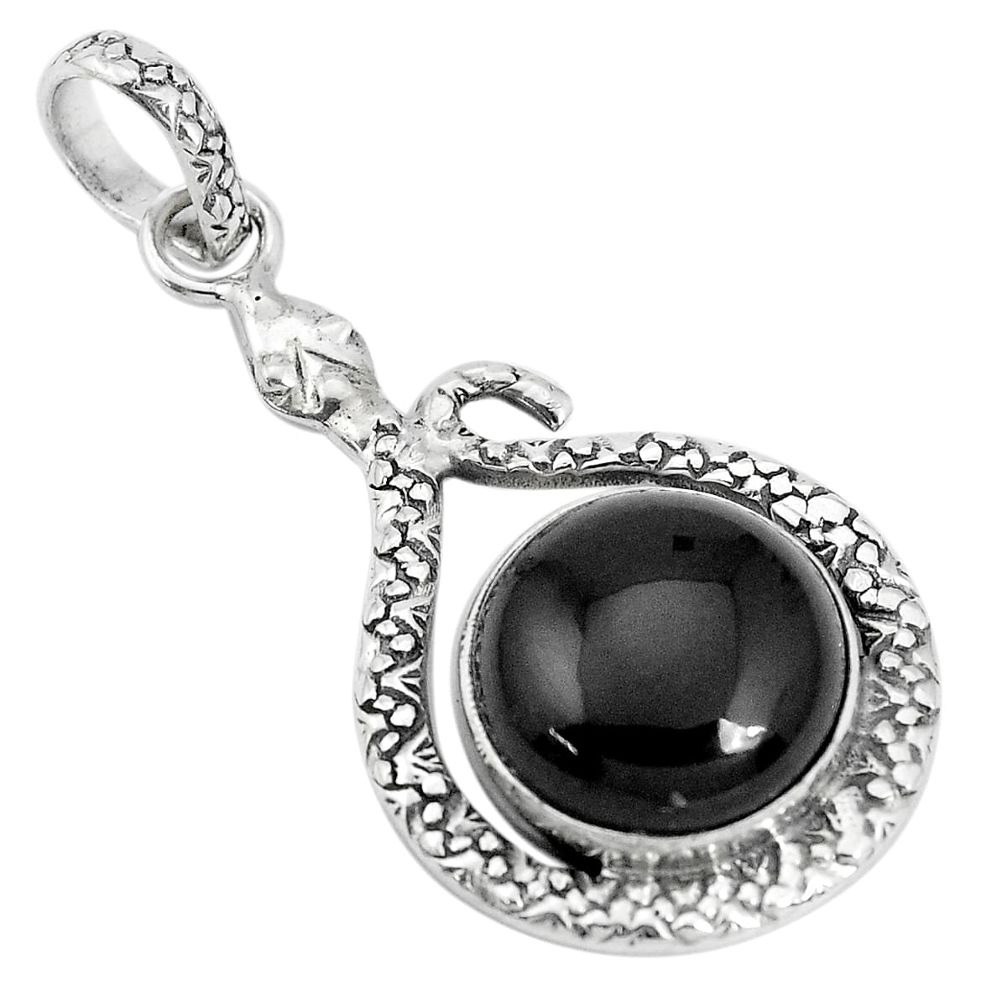 11.66cts natural rainbow obsidian eye 925 sterling silver snake pendant p29981