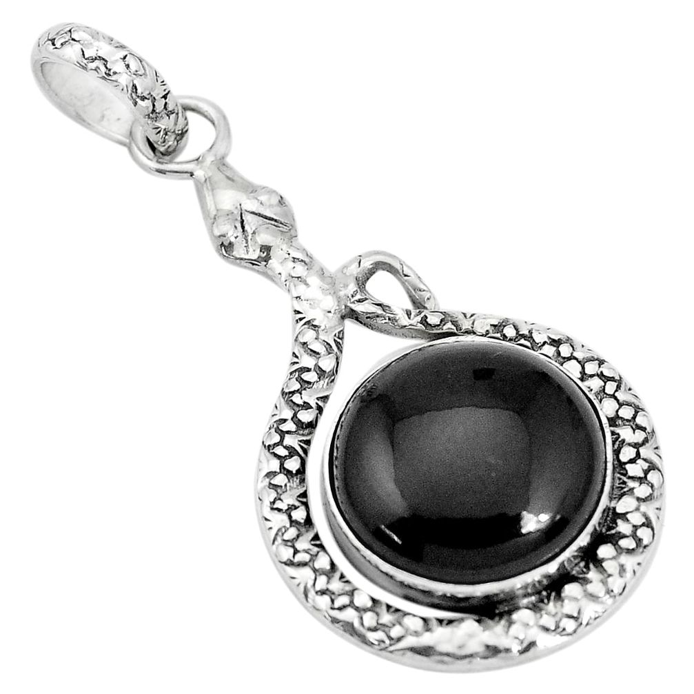11.66cts natural rainbow obsidian eye 925 sterling silver snake pendant p29985