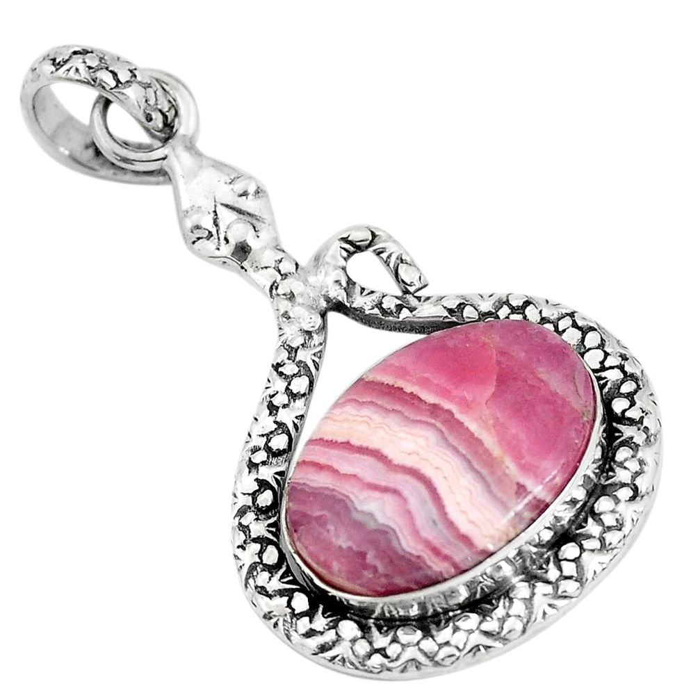 10.37cts natural pink rhodochrosite inca rose 925 silver snake pendant p29986