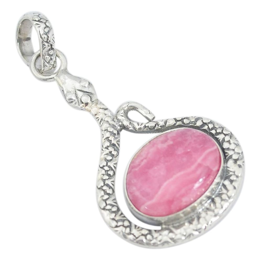 7.66cts natural pink rhodochrosite inca rose 925 silver snake pendant p29987