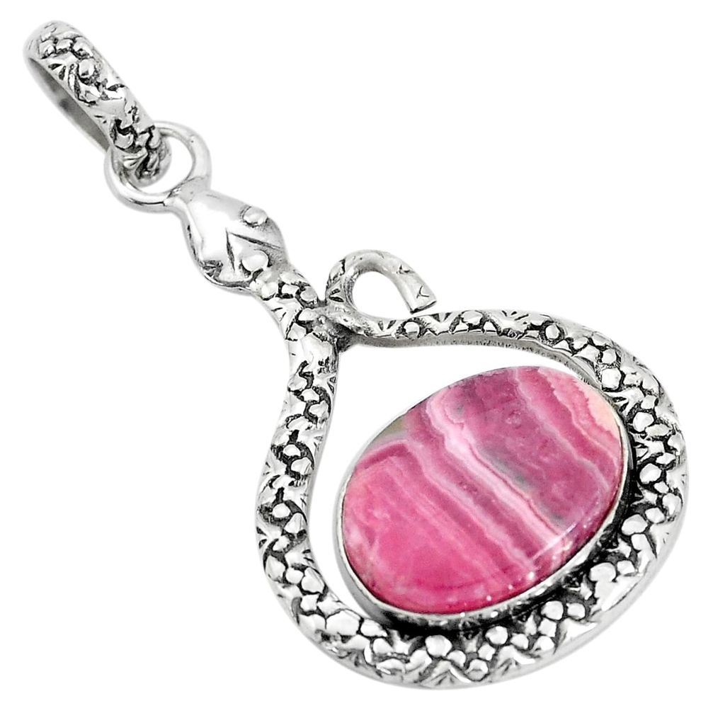 925 silver 7.12cts natural pink rhodochrosite inca rose snake pendant p29988