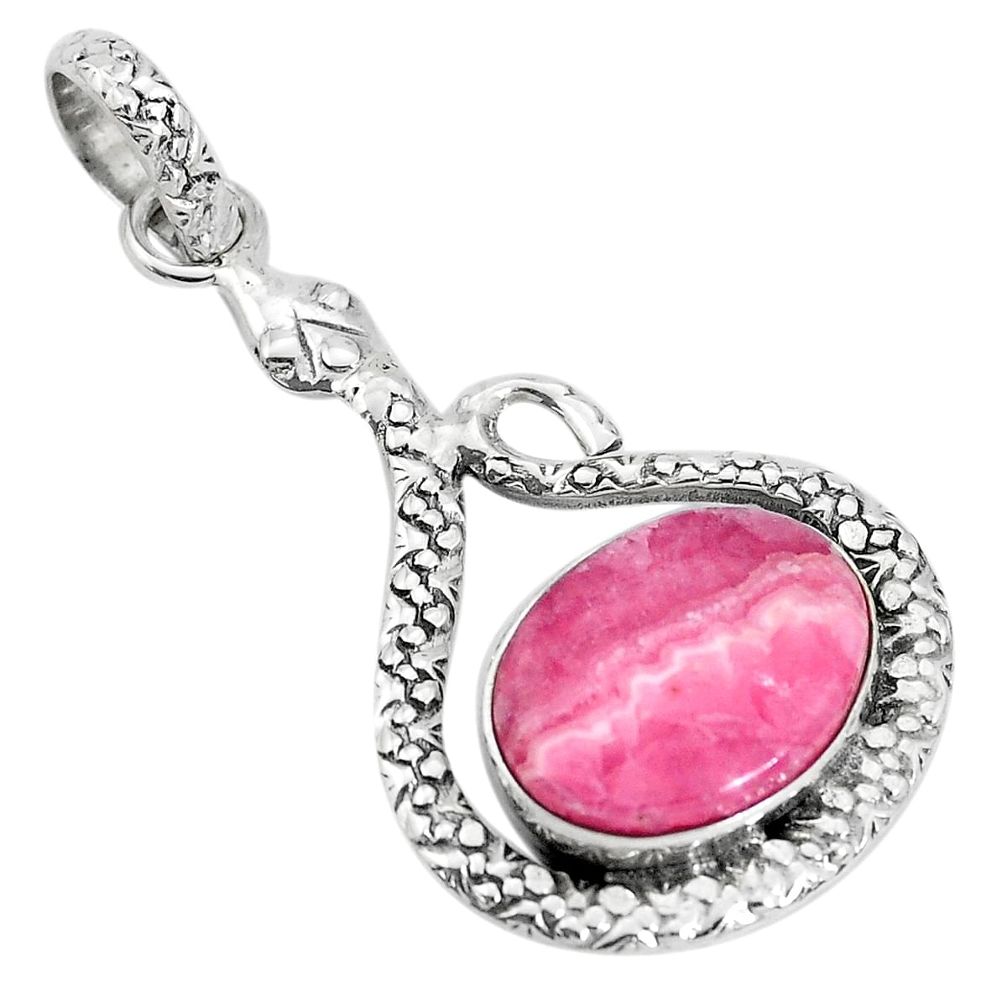 7.97cts natural pink rhodochrosite inca rose 925 silver snake pendant p29990