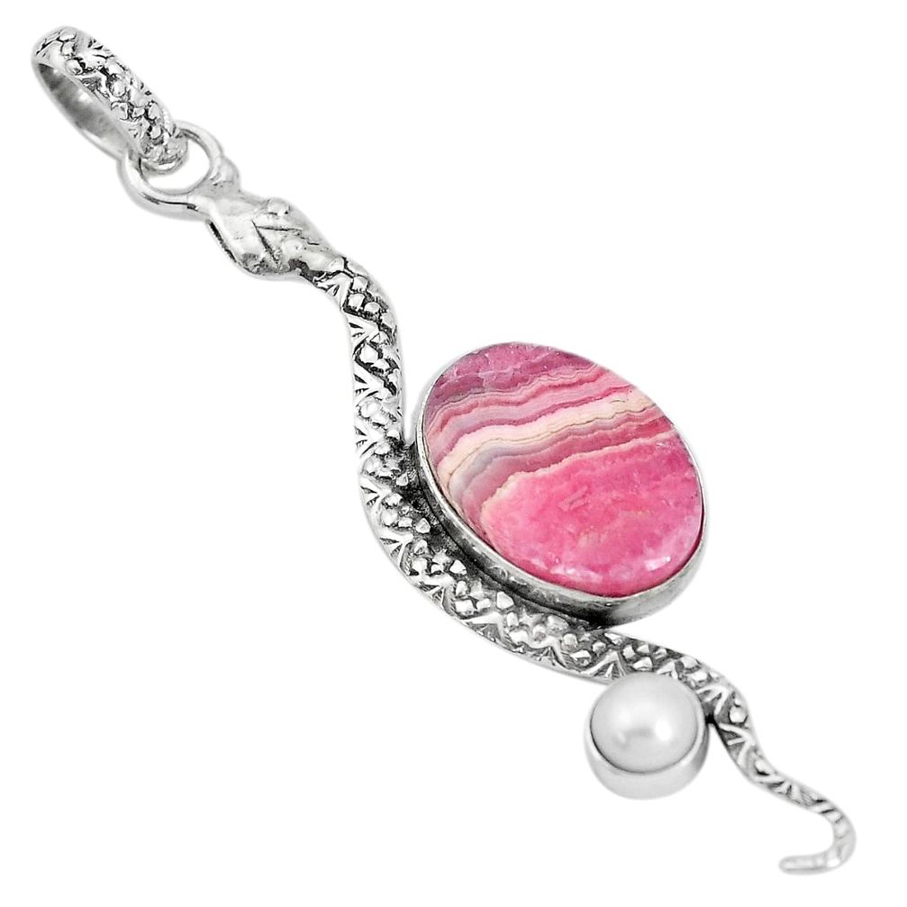 10.24cts natural pink rhodochrosite inca rose 925 silver snake pendant p29992