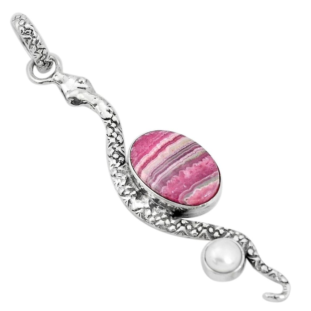 6.84cts natural pink rhodochrosite inca rose 925 silver snake pendant p29995