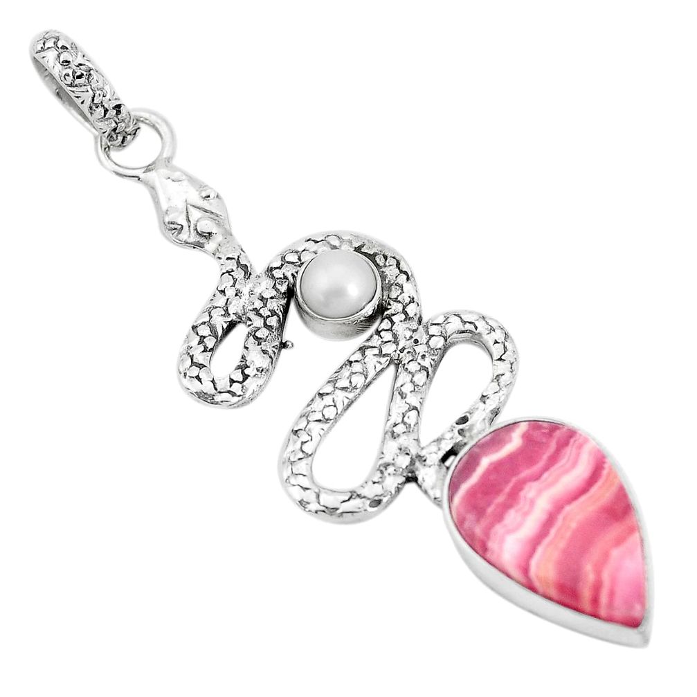 8.96cts natural pink rhodochrosite inca rose 925 silver snake pendant p29997