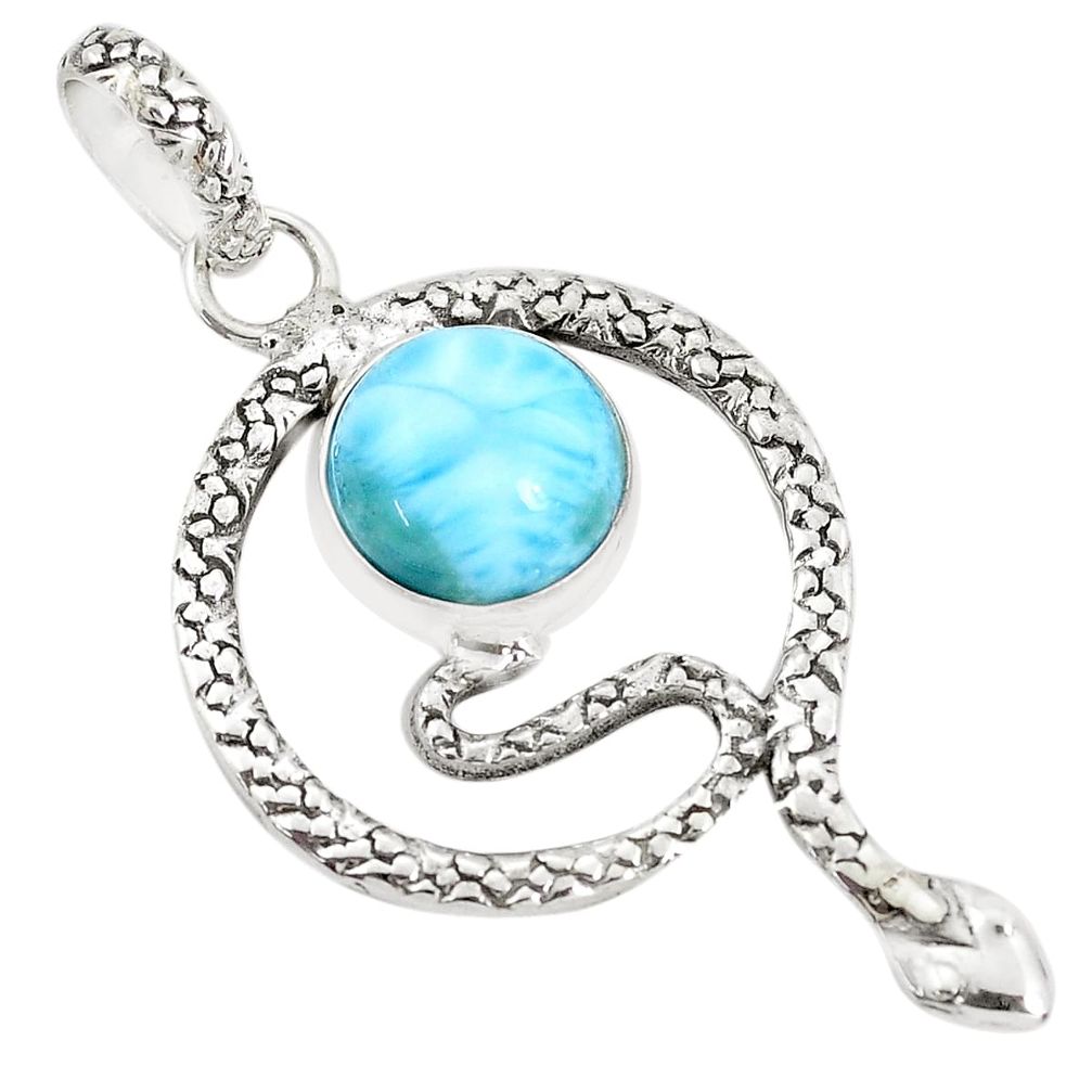 5.08cts natural blue larimar 925 sterling silver snake pendant jewelry p30003