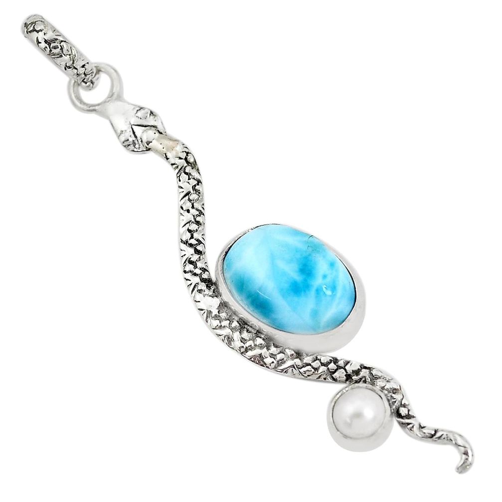 7.12cts natural blue larimar pearl 925 sterling silver snake pendant p30005