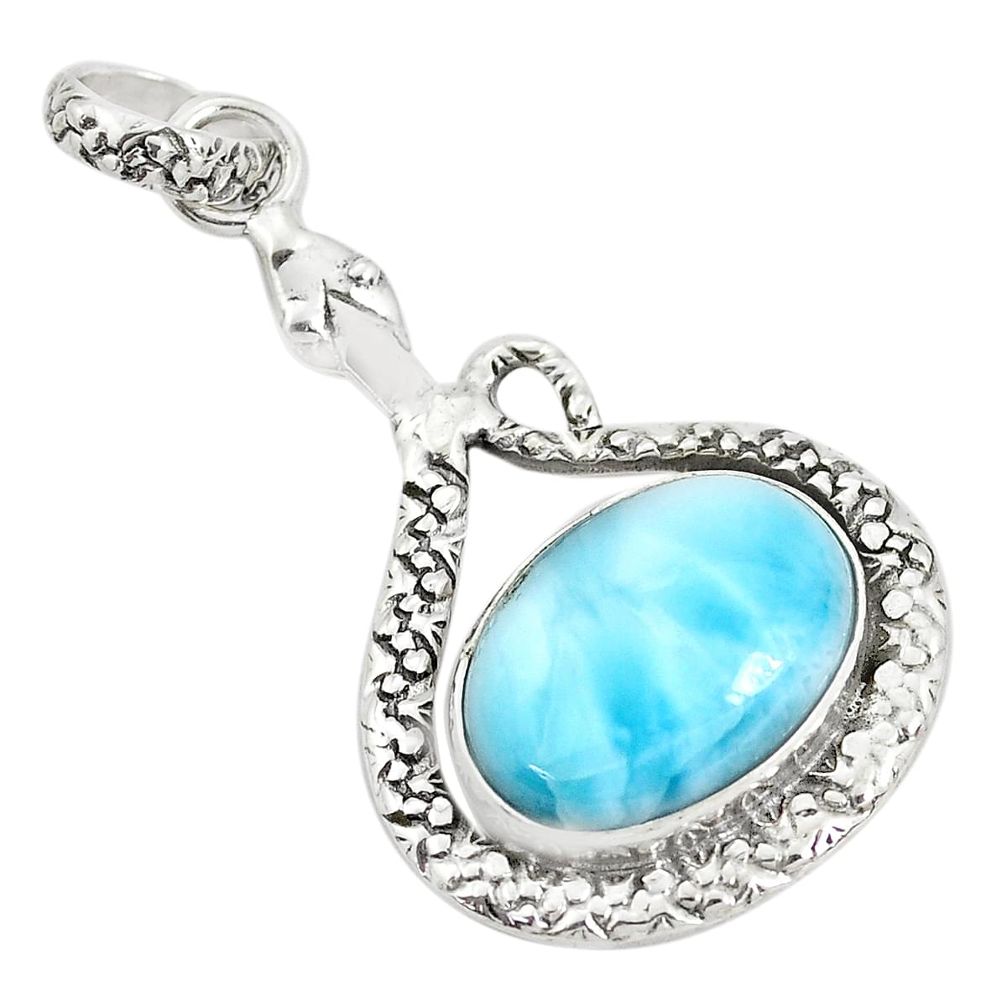 9.86cts natural blue larimar 925 sterling silver snake pendant jewelry p30008