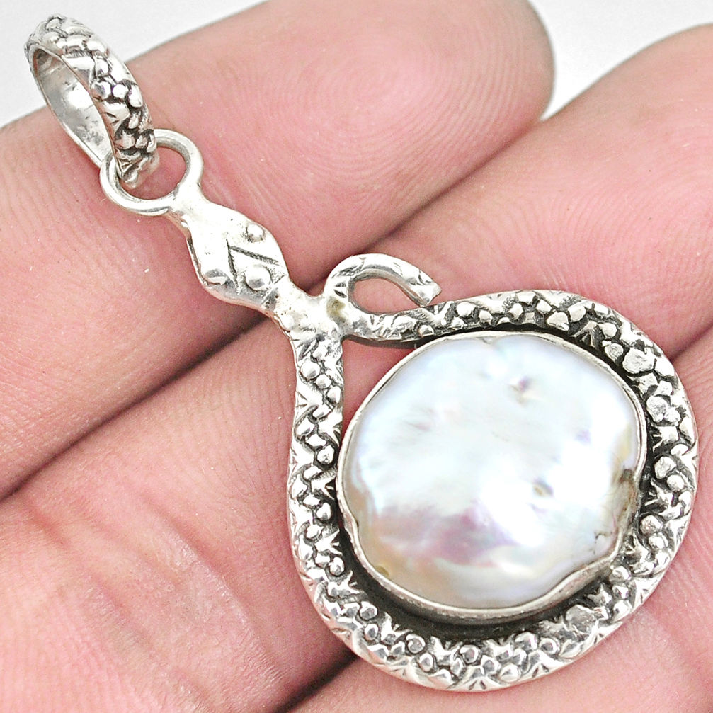 12.36cts natural white pearl 925 sterling silver snake pendant jewelry p30014