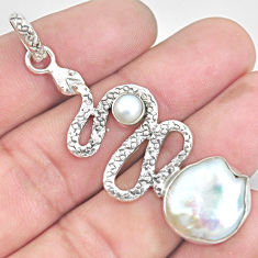 11.25cts natural white pearl 925 sterling silver snake pendant jewelry p30017