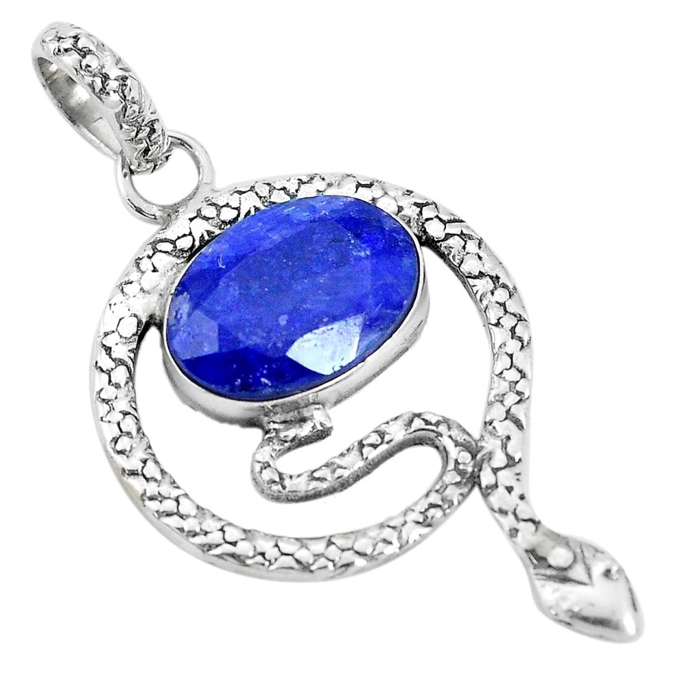 925 sterling silver 7.04cts natural blue sapphire snake pendant jewelry p30023