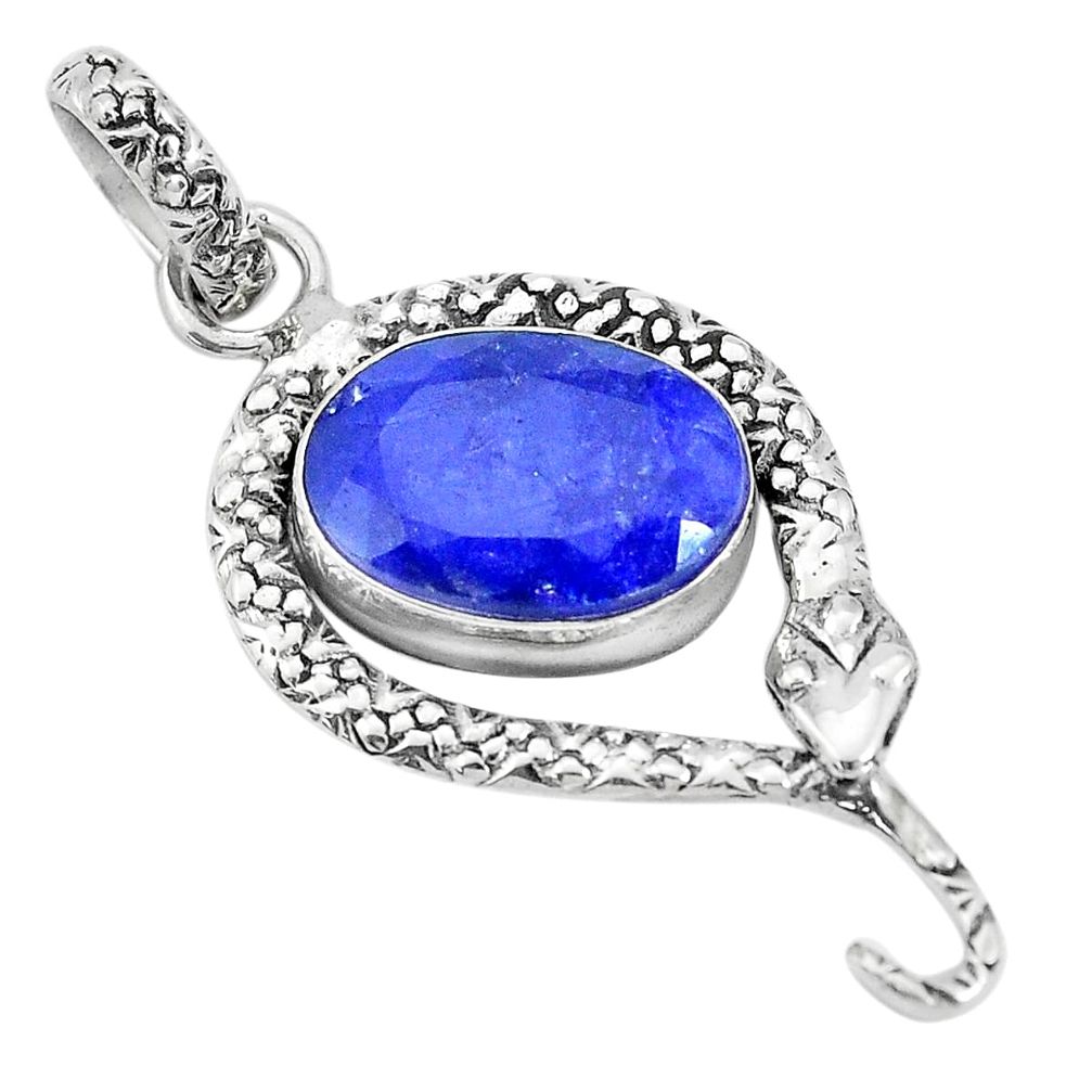 5.63cts natural blue sapphire oval 925 sterling silver snake pendant p30026