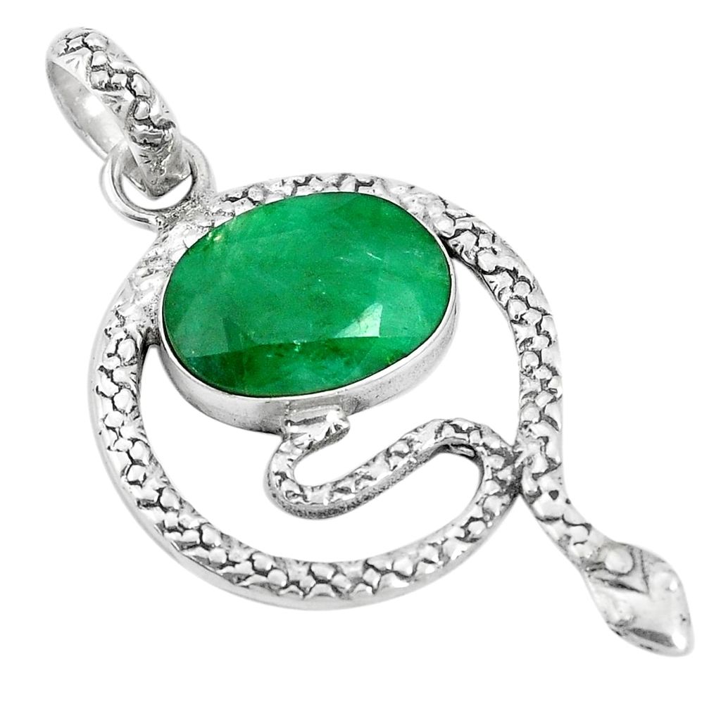 7.07cts natural green emerald 925 sterling silver snake pendant jewelry p30032