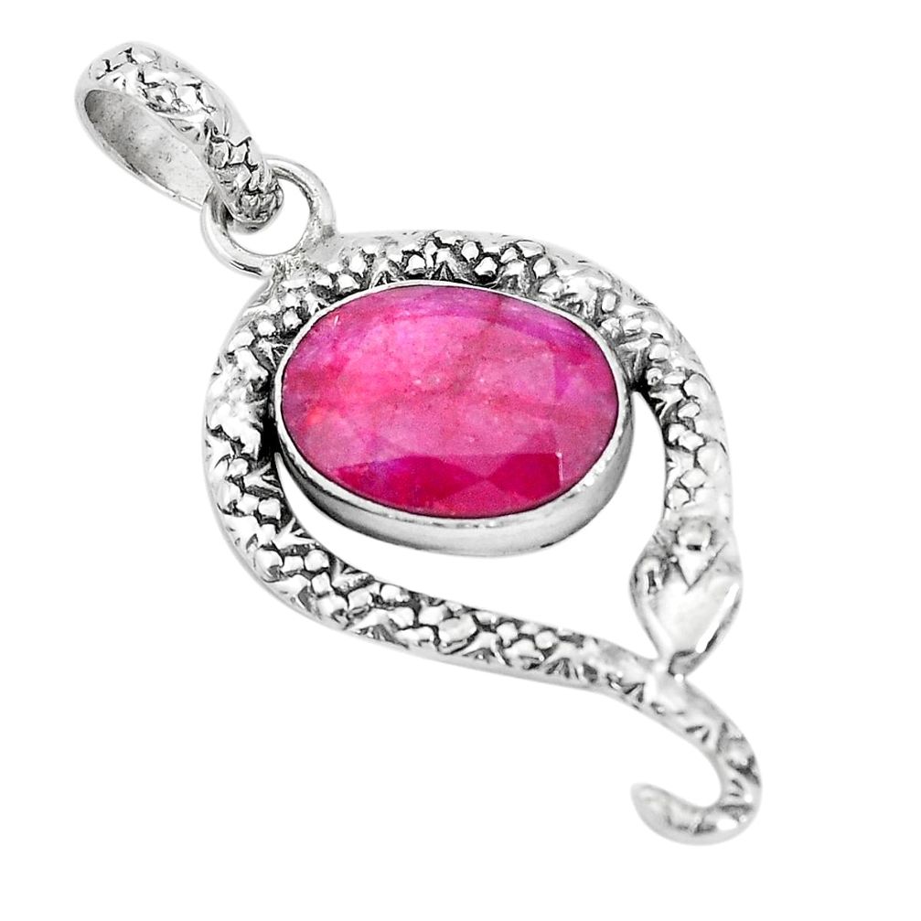 6.36cts natural red ruby 925 sterling silver snake pendant jewelry p30035