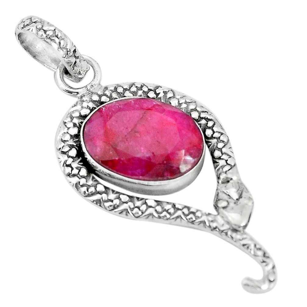 6.84cts natural red ruby 925 sterling silver snake pendant jewelry p30036