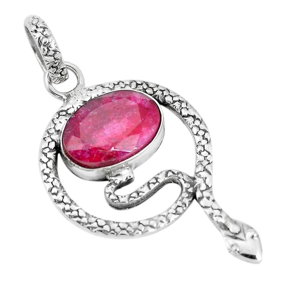 925 sterling silver 6.57cts natural red ruby snake pendant jewelry p30037