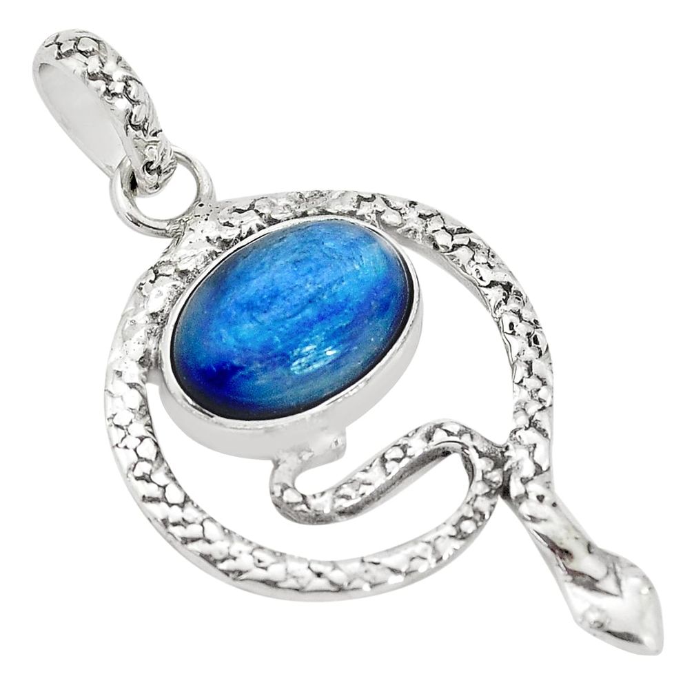 6.34cts natural blue kyanite 925 sterling silver snake pendant jewelry p30043