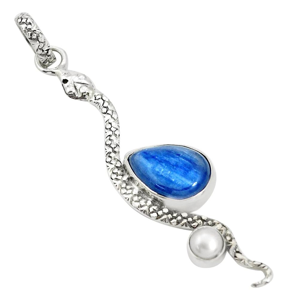 5.54cts natural blue kyanite pearl 925 sterling silver snake pendant p30051